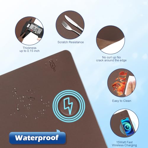 Wireless Charging Desk Mat, Mouse Pad, Brown-R, 36x17 inch - color: Brown-r, size: 36" x 17"