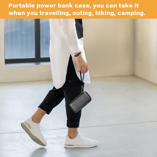 Power Bank Case for Anker 313/523 10000mAh Portable Charger, Hard Shell | Black Case with Elastic Strap, Mesh Cable Pocket and Hand Strap, Compact Storage for Work, Daily Carry and Travel, Case Only