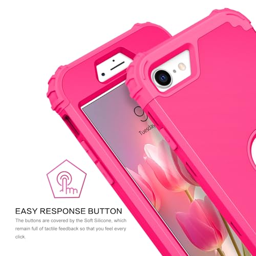 BENTOBEN for iPhone SE 2022 Case and iPhone SE 2020 Case, Heavy Duty 3 in 1 Full Body Rugged Shockproof Hybrid Hard PC Soft Rubber Girls Women Boys Cover for iPhone SE 3rd/2nd Gen, Hot Pink - color: Hot Pink