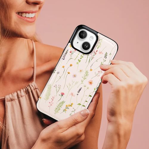 uCOLOR for iPhone 13/14 Wallet Case Magsafe with Card Holder Slot | Compatible with MagSafe,Folio Flip PU Leather Magnetic RFID Design, with Camera Lens Protector, Nude Wild Flower - color: Nude Wild Flower