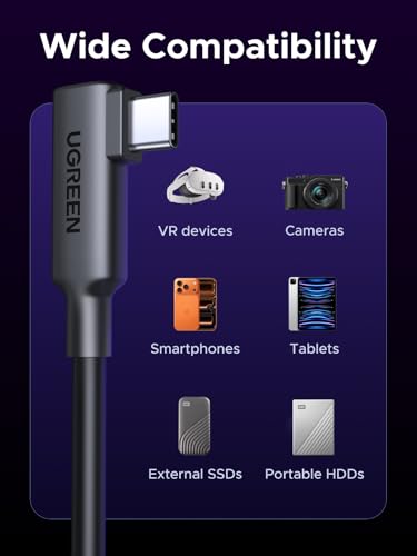 UGREEN Right Angle USB C Cable, 5Gbps VR Link for Quest 3/3S/Pro, 16ft