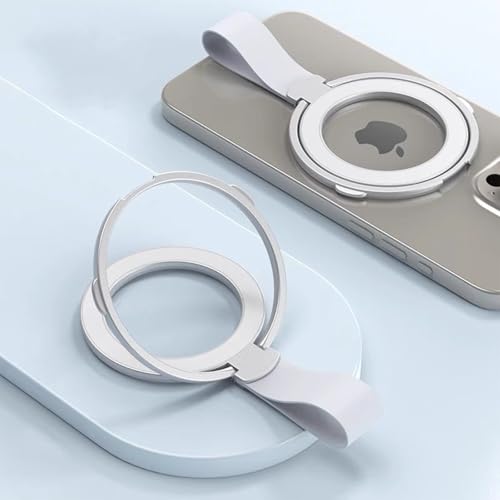 Magnetic Phone Grip with Silicone Strap, 2-in-1 Magnetic Ring Holder Stand, Compatible with Apple iPhone 16/15/14/13/12 Series, Suitable for MagSafe, Video Watching & Office Use (Silver)
