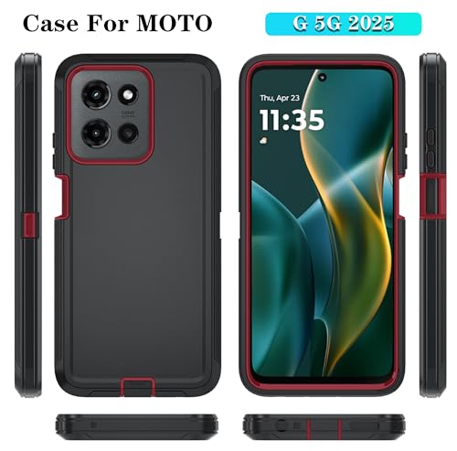 Qinmay Phone Case for Motorola Moto G 2025/Moto G Play 5G 2025 Case with HD Screen Protector, Heavy Duty Shockproof & Dropproof 3-Layer Cover Phone Case,BalckRed - color: BlackRed
