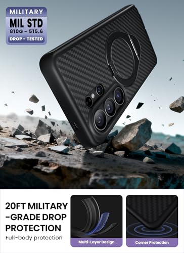 i-Blason for Samsung Galaxy S26 Ultra Case MagSafe with Ring Stand, Aramid Fiber Made, 360° Full-Body with Built-in Screen Protector, 2-in-1 Kickstand/Ring Holder, Solid Shockproof Phone Case, Aramid - color: Aramid