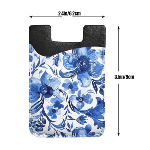 Floral Wallet Card Holder Flower Adhesive Credit Business ID Cards Pocket Chinoiserie Blue Stick on Wallet for Phone PU Leather Adhesive Card Pocket for Phone - color: Blue Flowers