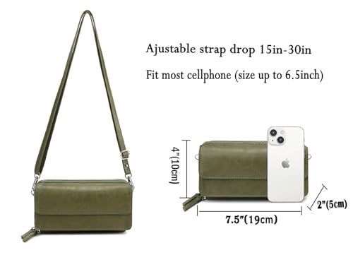 RFID Crossbody Wallet Wristlet Purse with Phone Pocket For Women Vegan Leather - color: B-olive Green