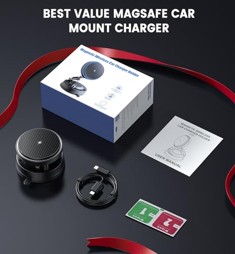 Upgraded 15W Magnetic Car Charger, Dashboard Phone Holders for iPhone 12-17
