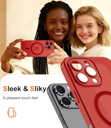Magnetic Case for iPhone 16 Pro Case with Screen Protector+Wrist Strap | Compatible with MagSafe,Full Camera Protection,Slim Translucent Matte Phone Cover,Red - color: Red