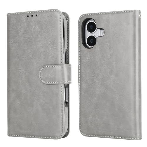 Bocasal Detachable Wallet Case Card Holder for iPhone 17, Grey | RFID Blocking Kickstand Card Slots Holder PU Leather Magnetic Shockproof Wrist Strap Removable Flip Protective Cover 6.3 inch - color: Gray