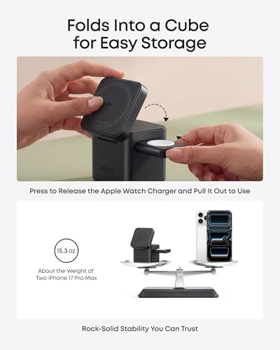 Anker 3-in-1 Cube MagSafe Compatible Qi2 15W Foldable Charging Station - color: Anker Black