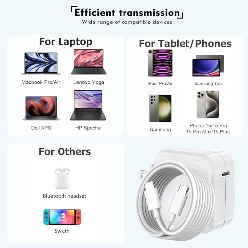 Mac Book Pro Charger - USB C Charger Fast Charger Power Adapter for USB C Port MacBook Pro/ MacBook Air 16 15 14 13 inch, New iPad Pro and All USB C Device, Included 10FT Long USB C to C Charger Cable