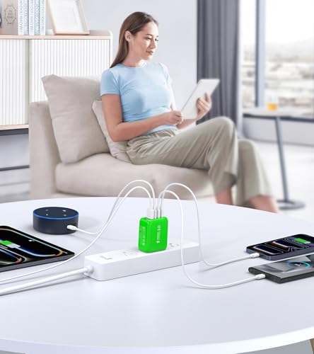 (2-Pack) 60W USB C Wall Charger Block,5-Port C Charger Fast Charging Block - color: Green