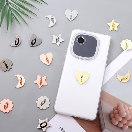 16 Pcs Metal Phone Finger Grip Hook Cute Heart Phone Charm Hooks Heart-Shaped Universal Adhesive Metal Hook Adhesive Smartphone Finger Ring Stand for Cellphone Case Pad Tablet DIY Accessories