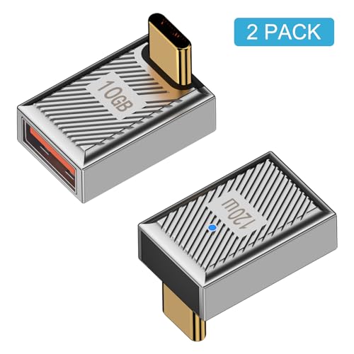 Duttek 90 Degree USB C to USB Adapter 10Gbps, 120W USB A to USB C 90 Degree Adapter 120W, USB 3.0 Female to Type C Male Charger Converter for Laptop, PC, Power Bank, Mac Book,iPad,Samsung Galaxy 2Pack - style: 90 Degree C Male to A Female Adapter