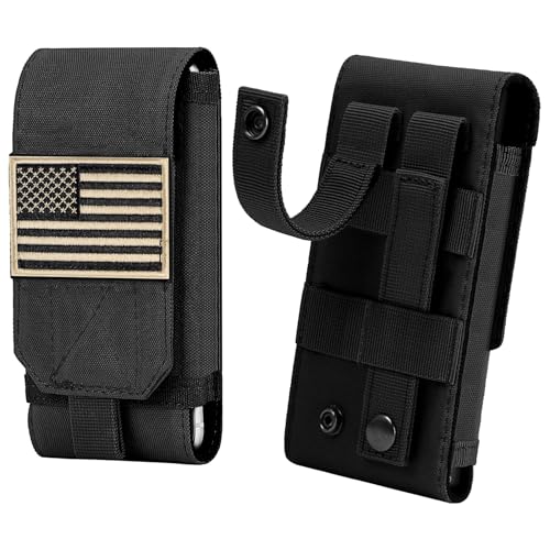 Tactical Molle Phone Case, Heavy Duty Loop Belt Holster Pouch with Flag Patch for iPhone 17 Pro Max/16 Pro Max/16 Plus/16 Pro/16/15 Pro Max/14 Pro Max/13 Pro Max, for Galaxy S24 Ultra - color: Black