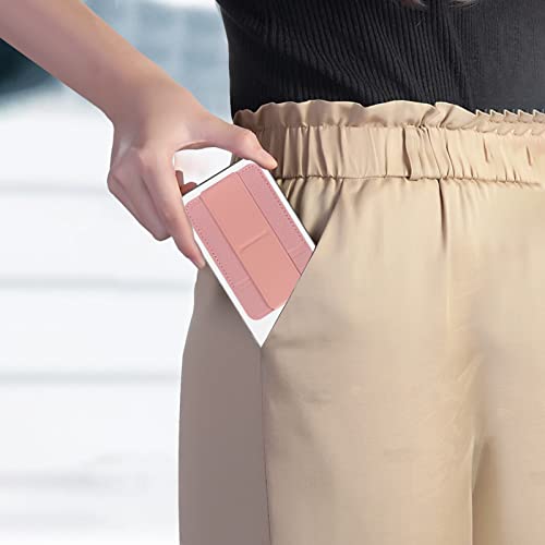 WWW Card Holder with Stand for Back of Phone,Secure Stick on Wallet,PU Leather Credit Cards Holder for Cell Phone with 3M Adhesive Sticker for Smart Phones,Pink