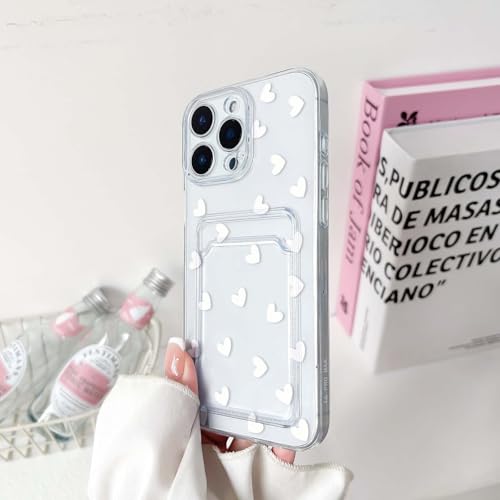NITITOP Compatible with iPhone 16 Pro Case Clear with Card Holder Cute White Love Heart Pattern Design Design Soft TPU Shock-Absorbing Wallet Case Protective Cover - White - color: White, size: iPhone 16 Pro