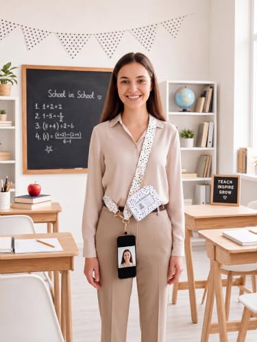 Woanger Teacher Phone Crossbody Lanyard with Wallet Pouch, Adjustable Clip Cell Phone Lanyard Back to School Teacher Gift - style: Polka Dots