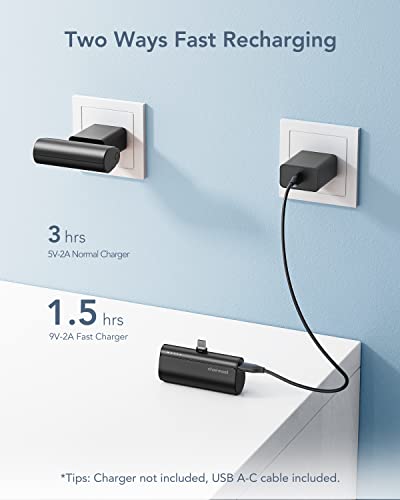 charmast Mini Portable Charger USB-C Connector, 5000mAh Small Power Bank - color: Black