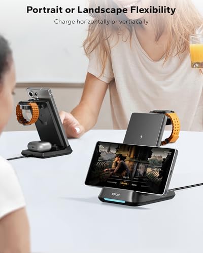 KPON 3 in 1 Charging Station for Samsung, Wireless Charger for Thick Cases, Foldable Phone and Watch Charger Stand for Galaxy S26/S25/S25 Ultra/S24/Android Devices, Galaxy Watch Not for watch9/ultra2