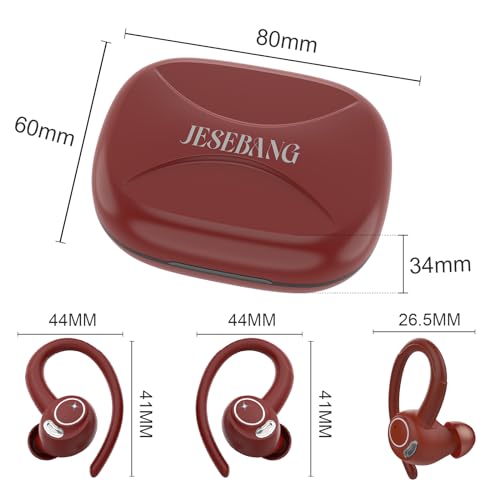 Wireless Earbuds, Bluetooth 5.4 Headphones Sport Over Ear Buds With ENC Mic - color: Red
