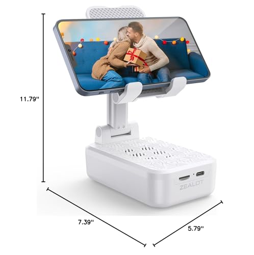 ZEALOT Cell Phone Stand with Wireless Bluetooth Speaker, Phone Holder and Wireless Induction Speaker Amplifier Dock,Gifts for Women Men Dad Mom Him Her-White - color: White