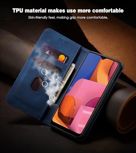 Asuwish Flip Wallet Phone Case for Samsung Galaxy A20s with Tempered Glass Screen Protector Magnetic Closure Folio Cover Credit Card Holder Slot Stand Cell Accessories A 20s Plus A207M Women Blue - color: Blue