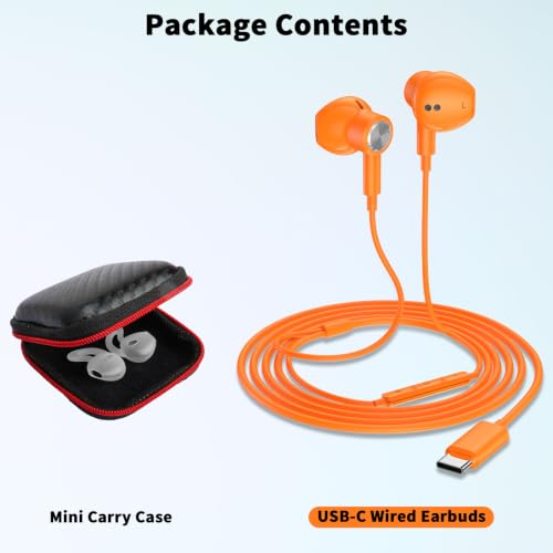 USB C Earbuds Wired Headphone for iPhone 18 Pro Max 17 16 15,Orange - color: Orange