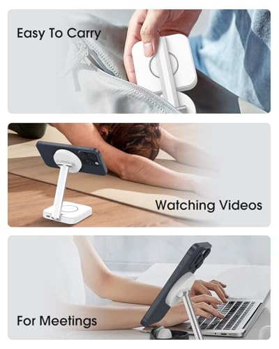 Wireless Charging Station for Magsafe Charger, Wireless Charger for iPhone 17/16/15/14/13 Series/Apple Watch/AirPods Pro, Faster Magnetic Charger Stand, Adjustable Angle Foldable Travel Phone Holder - color: White