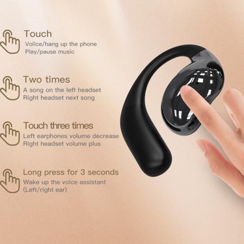 Open Ear Headphones,Wireless Bluetooth 5.4 Earbuds Over Ear Active Noise Cancelling with Intelligent Touch Screen Waterproof Bone Conduction Translator Earphones with Charging Case for Fitness Calls - color: open ear black