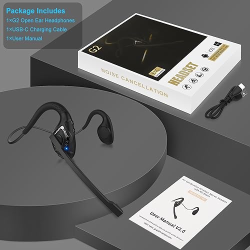 iDIGMALL Bluetooth Headset with Mic, Open Ear Headphones with Microphone - color: Black