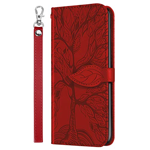 Wallet Case for Samsung Galaxy S22 Ultra with Card Holder/Slot,Leather Flip Folio Stand Shell Magnetic Closure Wrist Strap Kickstand Phone Case(Galaxy S22 Ultra 6.8 inch) Red - color: Red, size: Samsung Galaxy S22 Ultra