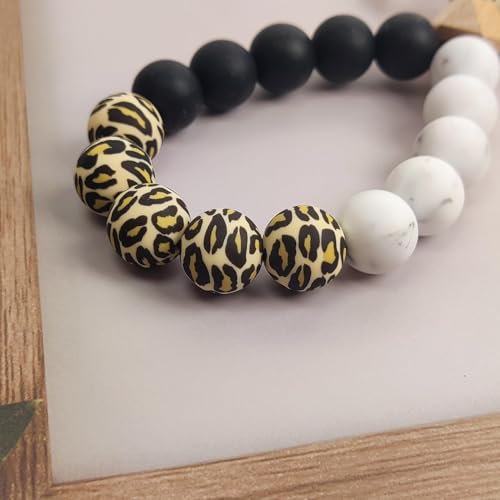 Phone Lanyard Silicone Beaded Phone Wrist Strap Cute Elastic Cell Phone Wristlet Chain Bracelet with 2 Tether Tab - color: Brown Leopard