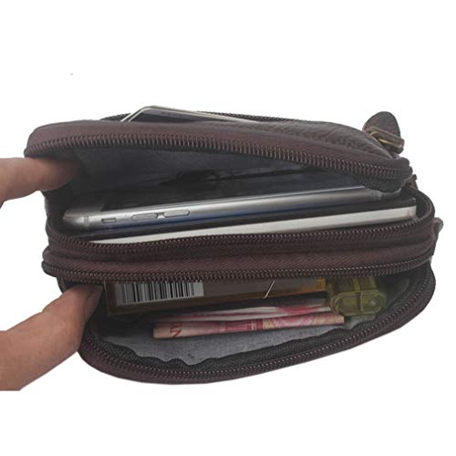 Leather Phone Belt Bag Holster Pouch for Men Loop Flip Coin Purse Case Cell Phone Waist Pack Pouch Case - color: #07coffee