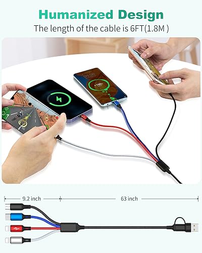 6 in 1 Multi Charging Cable (3Pack 6FT) USB A/C Universal Charger Cable