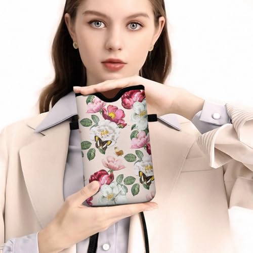 Universal Phone Sleeve Pouch with Crossbody Strap 7.6 X 4.3 Inches Shockproof Water Resistant Mobile Protection Bag-Pink Floral Neoprene Phone Pouch Bag - color: Pink Floral-Phone Pouch