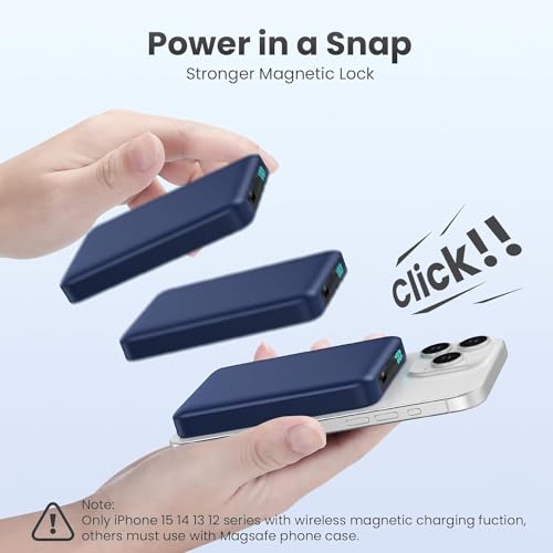 Magnetic Portable Charger 10800mah for Magsafe Battery Pack, Wireless Power Bank with USB C in&out PD Fast Charging,Travel Essential Phone Battery Charger For iPhone 17/16/15/14/13/12 Series-Dark Blue - color: Dark Blue