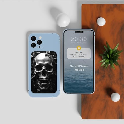 Phone Credit Card Holder Stick on, Cell Phone Pocket Self Adhesive Stretchy Stick on Wallet ID Credit Card Case Pouch Sleeve with Flap for All Smartphones, Dark Skull - color: Dark Skull