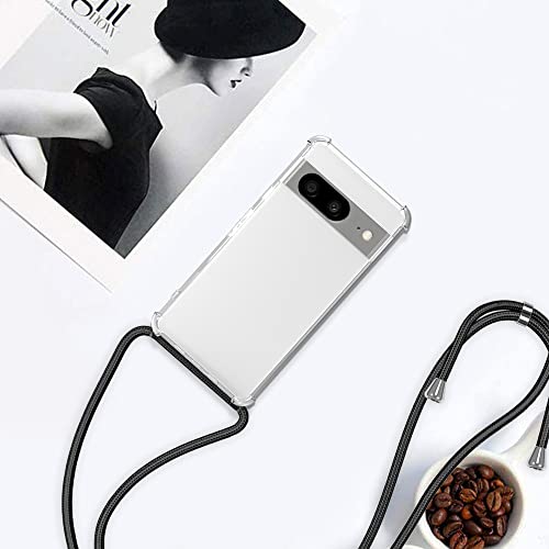 for Google Pixel 8 Pro Crossbody Case Clear with Adjustable Neck Lanyard Strap Transparent Soft TPU Anti-Yellowing Shockproof Protection Phone Cover for Pixel 8 Pro - Black - size: for Google Pixel 8 Pro