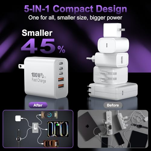USB C Super Fast Charger Block, 100W USBC Charging Block Wall Plug Adapter - color: White-3Pack