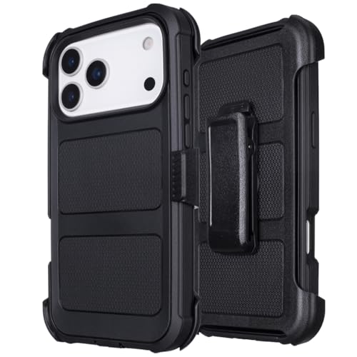 for Case iPhone 17 Pro Max Case with Belt Clip Holster Heavy Duty Black | Protective iPhone 17 ProMax Case Kickstand Shockproof Dustproof Port Sturdy Defender Cover for iPhone 17 Pro Max Cases Black - color: Black