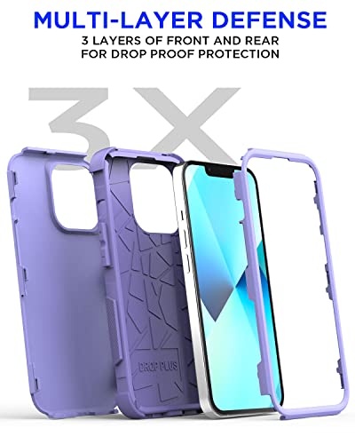 AICase for iPhone 13/iPhone 14 Case,Heavy Duty 3-Layer Rugged Pocket-Friendly Phone Case,Durable Military Grade Protection Shockproof/Drop Proof/Dust-Proof Protective Cover for iPhone 13/iPhone 14 - color: Light purple Case