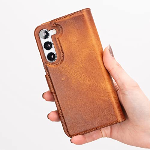 Venito Florence Leather Wallet Phone Case Compatible with Samsung Galaxy S23 Plus (6.6 inches) Case - Extra Secure with RFID Blocking - Detachable Phone Wallet (Antique Brown) - color: Antique Brown, size: S23 Plus