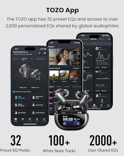 TOZO NC20 Pro Active Noise Cancelling Wireless Earbuds, Smart LCD Screen - color: Ink Black
