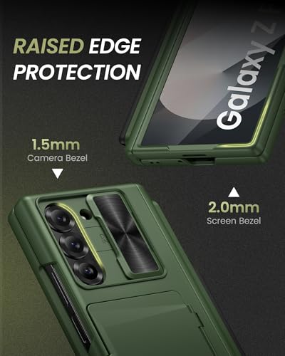 for Samsung Galaxy Z Fold 6 Wallet Case with S Pen Holder, Green - color: Green-P