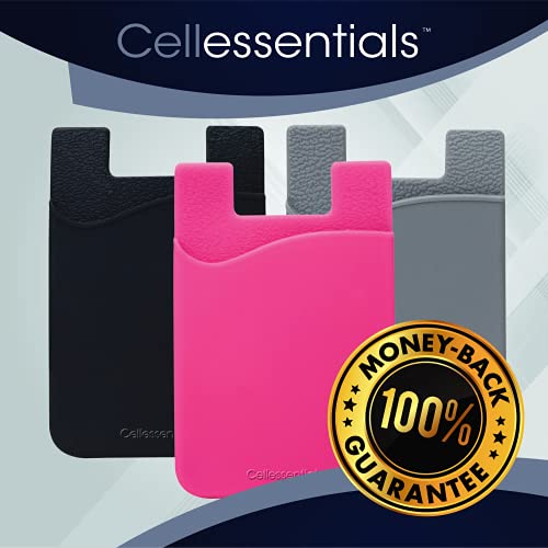 USA Merchant Card Holder for Back of Phone - Silicone Stick on Cell Phone Wallet for Credit Card, ID, Business Card - iPhone, Android and Most Smartphones - 3 Pack (Black,Pink,Grey) - color: Black, Grey & Pink