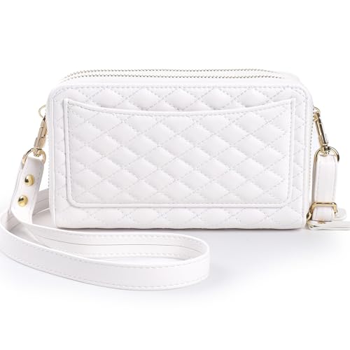 Harryshell Compatible with iPhone 16 Plus Case Wallet Multi Zipper Detachable Removable Cover Purse with RFID Blocking Card Slots Holder Mirror Crossbody Strap (Compatible with Magsafe - White) - color: Compatible with Magsafe - White, size: iPhone 16 Plu