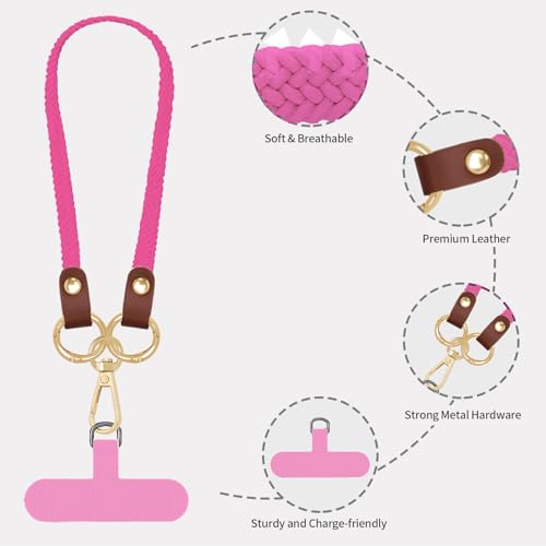 Hovmwey Stretchy Phone Lanyard Tether, 2 Pack Phone Leash Anti-theft Phone Strap for Anti-drop Outdoor Hiking Cycling Climbing Universal for Most Cell Phones, Pink - color: Pink