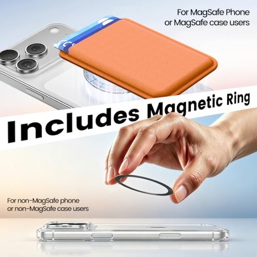 MagSafe Wallet Stand RFID Card Holder Thin Leather with Strong Magnets - color: Orange