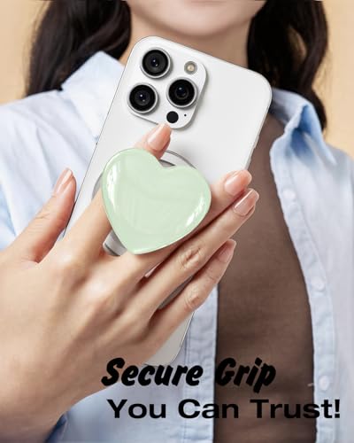 Svanove Heart Magnetic Phone Grip Compatible with Magsafe Phone Grip Holder, Cute Collapsible Glass Grips Stand Kickstand for iPhone Samsung, 3D Crystal Glitter Love Mag Safe Holder, Light Green - color: Light Green, style: Magnetic